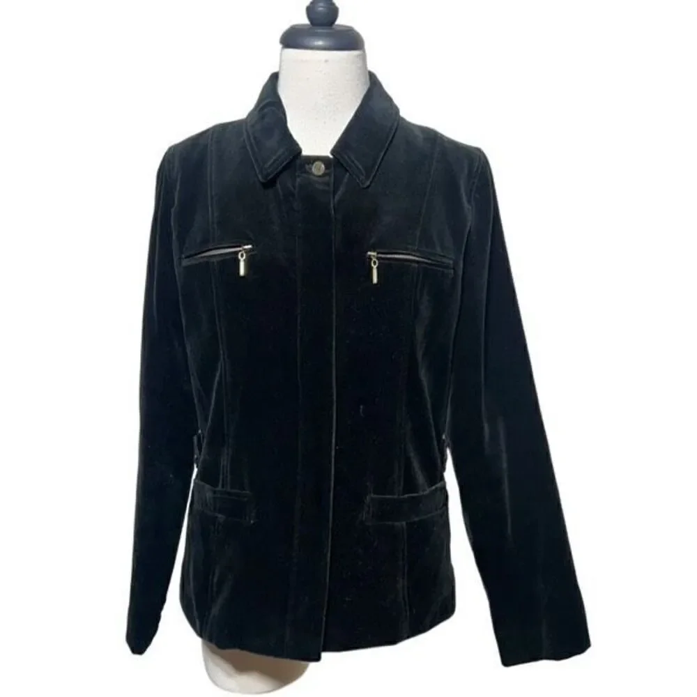J. McLaughlin Black Velvet Vintage Blazer Jacket Size Small